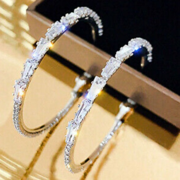 NEW Sterling silver Diamond Hoop Earrings - Picture 3 of 9